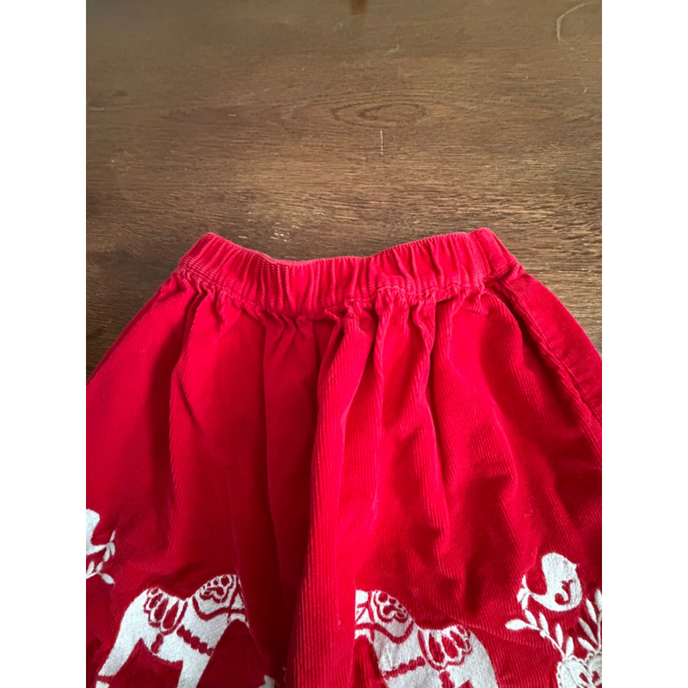 Hanna Andersson Red Corduroy Skirt 110 Nordic Horse Folk Art Elastic Waist - Picture 4 of 6